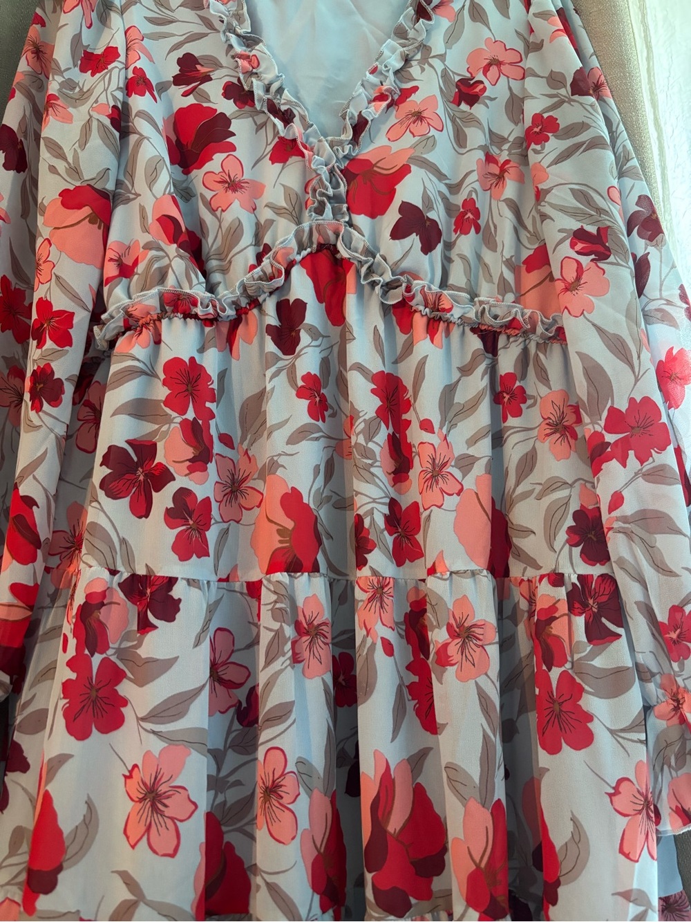 Floral Ruffle Tiered Dress - Pink & Red